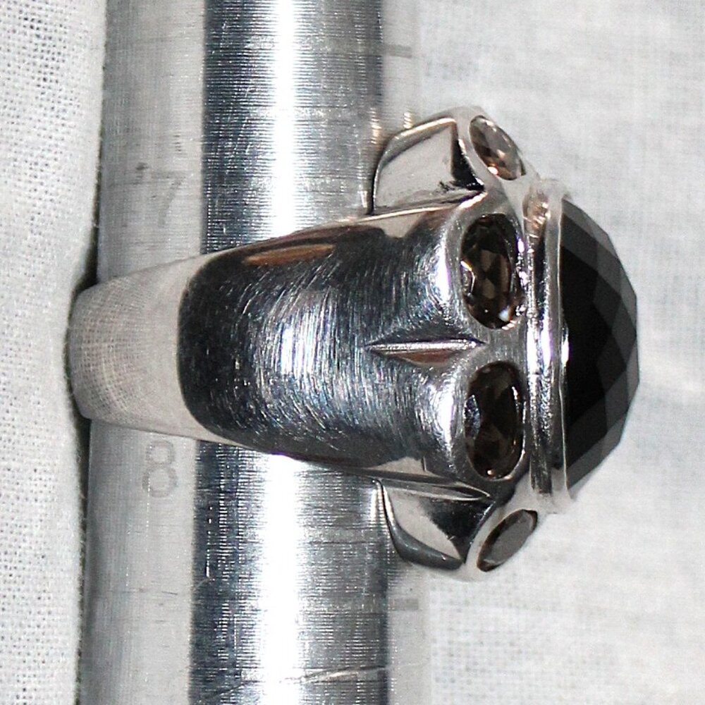 Sterling Silver Smokey Quartz and Spinel Statement Ring 16 Grams SZ 7.5 - Picture 6 of 8